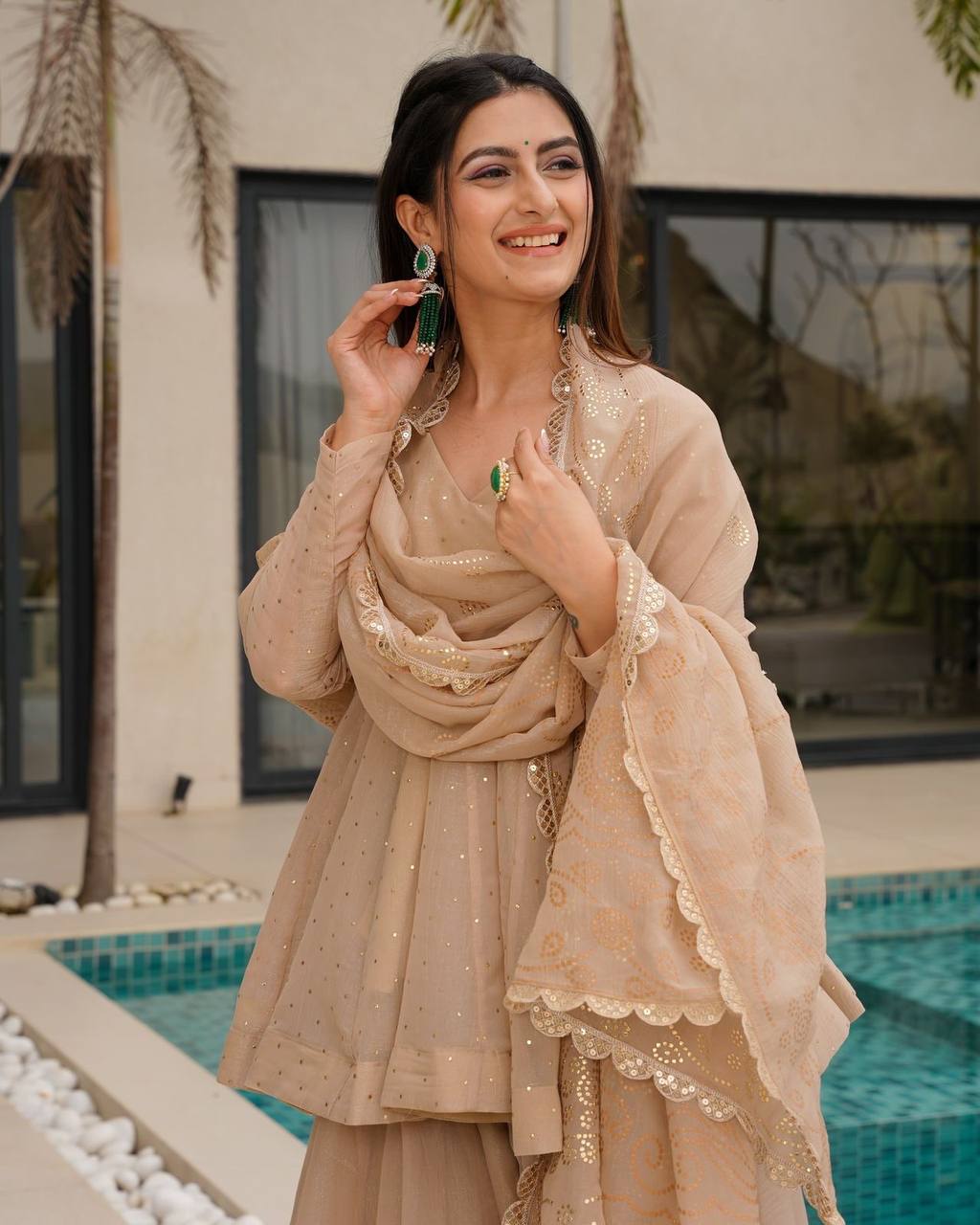 Festive Wear Kurta Palazzo Sharara Set with Matching Dupatta