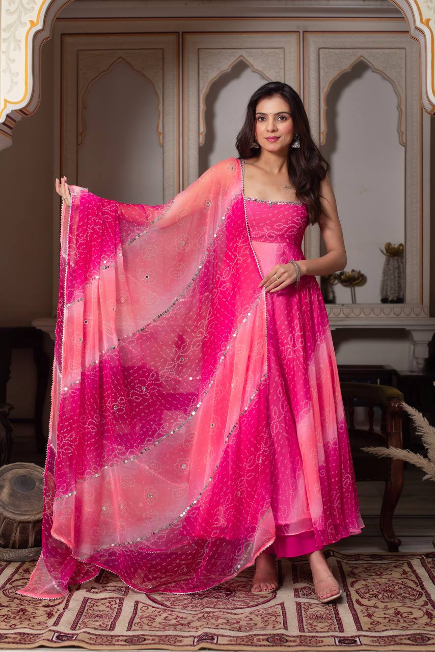 Blush Pink Mirror Work Anarkali Suit Set for Women | Farewell, Sangeet & Wedding Guest Outfit