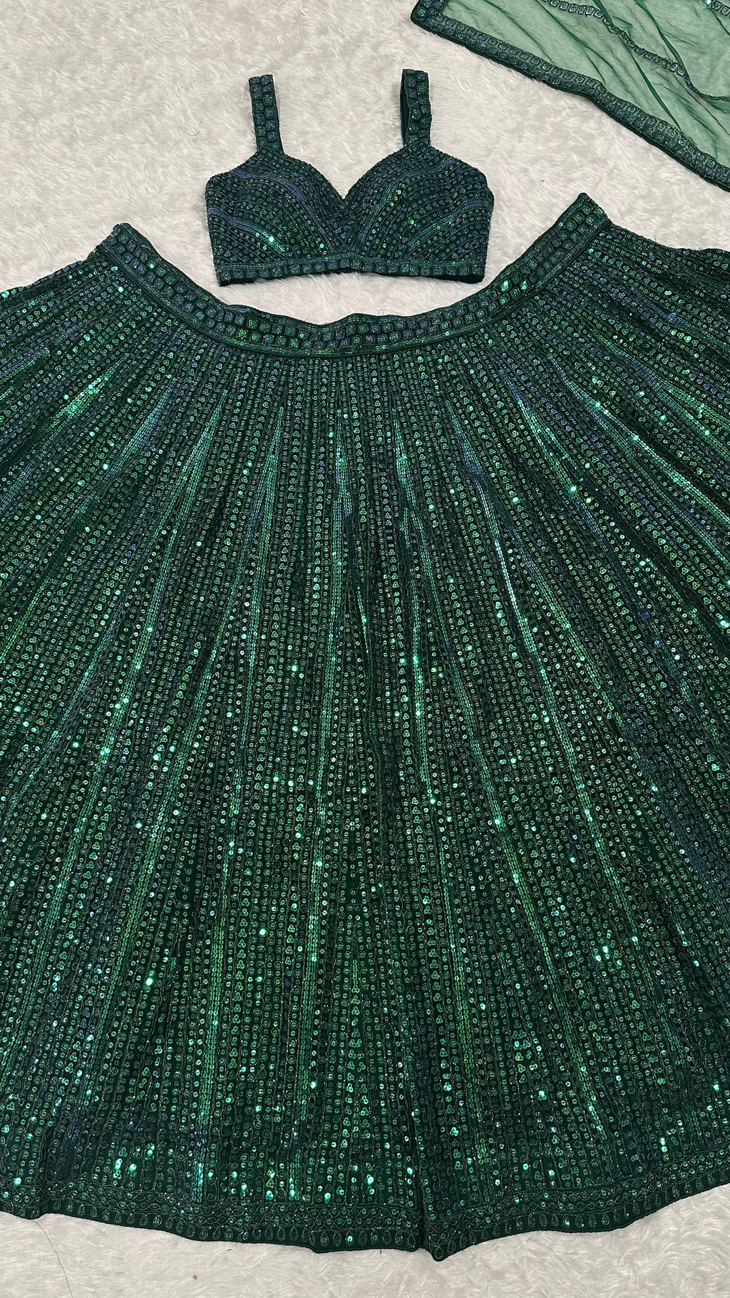 Sangeet Wear Green Color With Sequin Work Lehenga Set