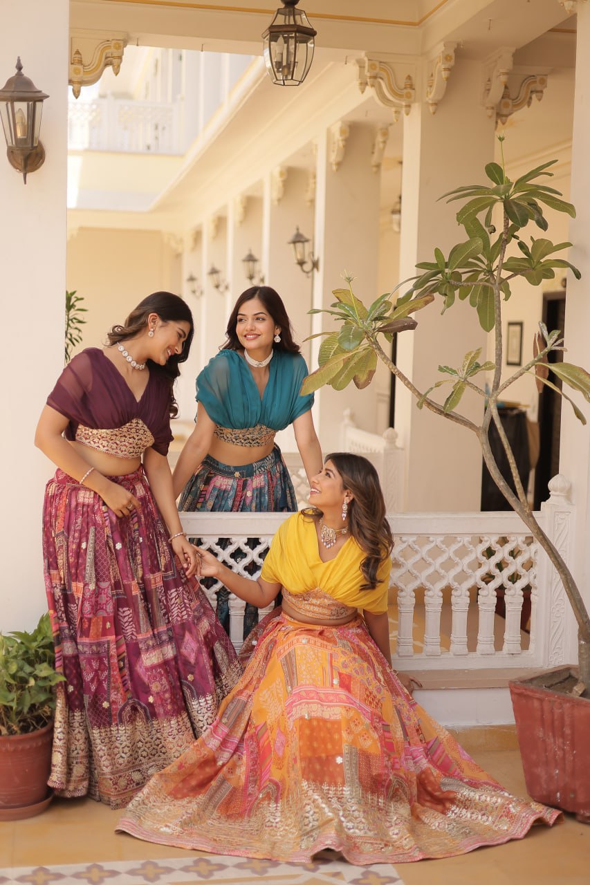 Stylish Russian Silk Floral Designer Lehenga Choli Set - Ethnicwish