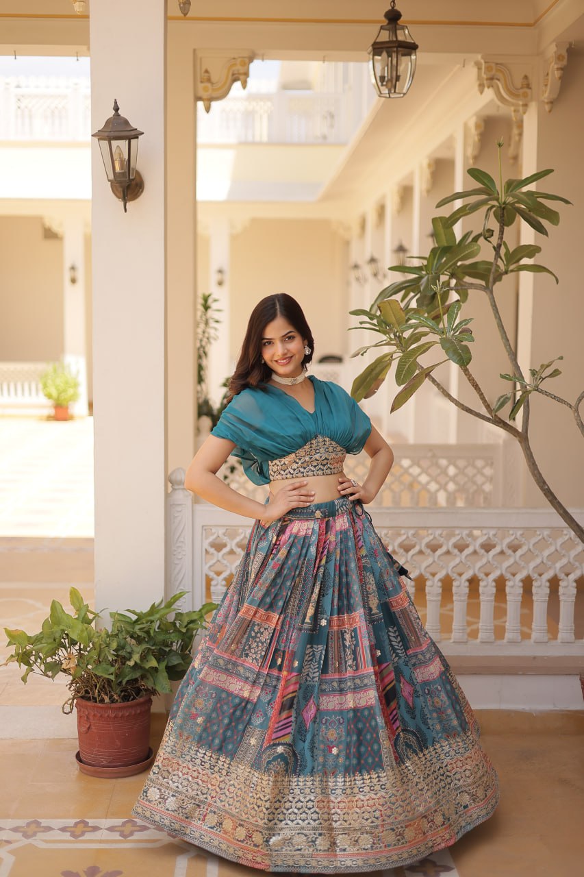 Stylish Russian Silk Floral Designer Lehenga Choli Set - Ethnicwish