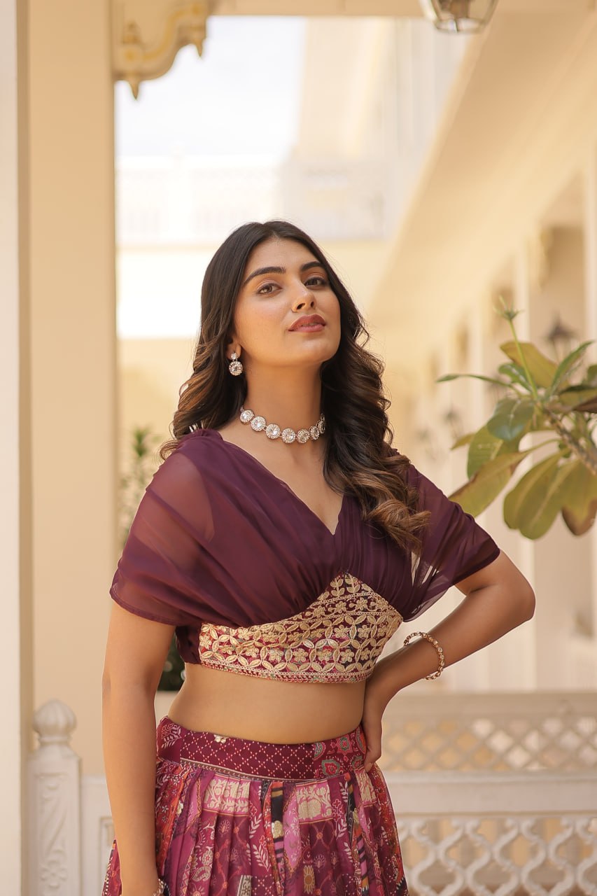 Stylish Russian Silk Floral Designer Lehenga Choli Set - Ethnicwish