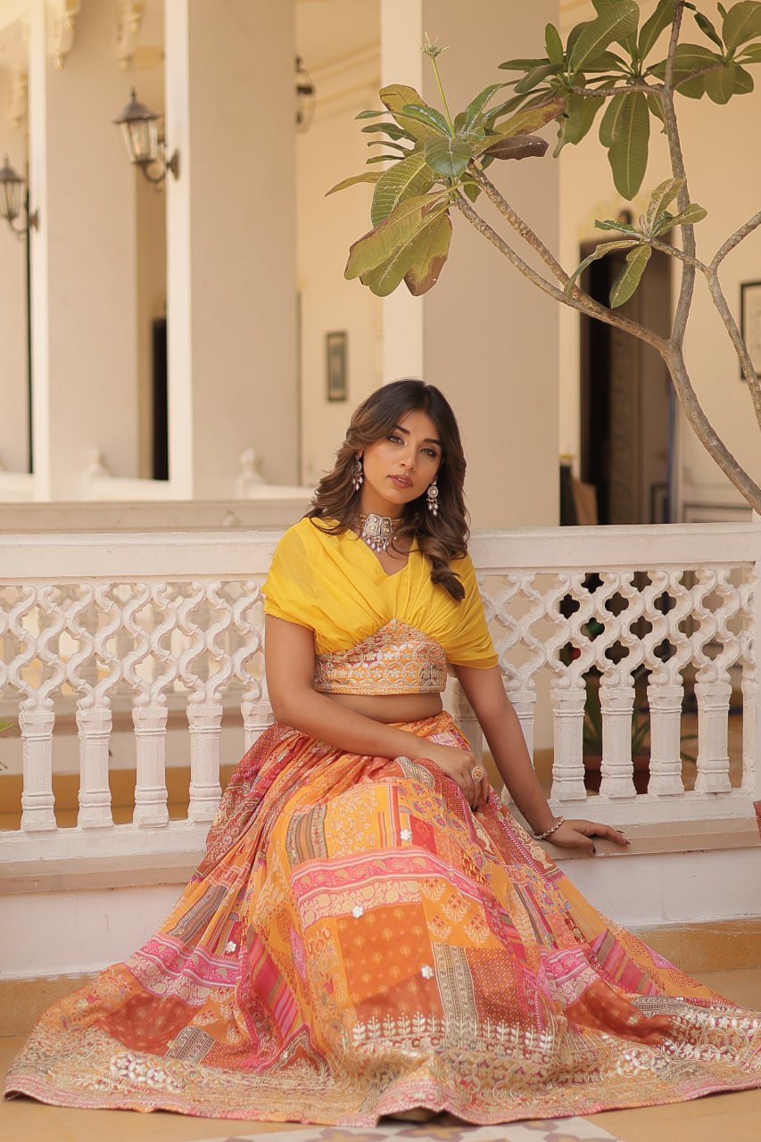 Stylish Russian Silk Floral Designer Lehenga Choli Set - Ethnicwish