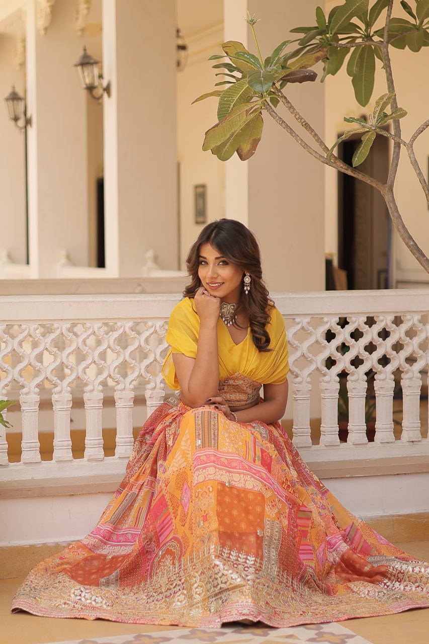 Stylish Russian Silk Floral Designer Lehenga Choli Set - Ethnicwish