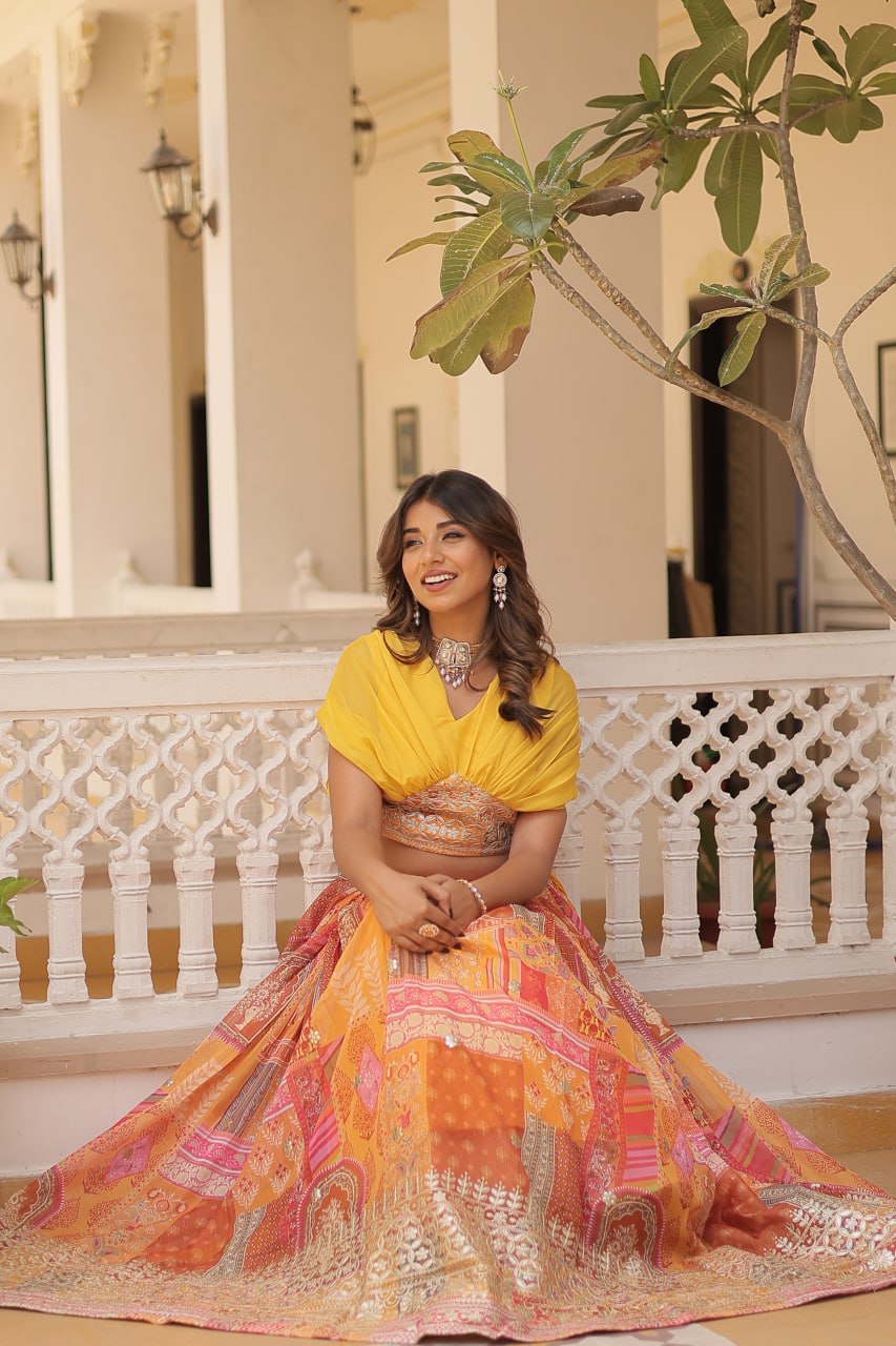 Stylish Russian Silk Floral Designer Lehenga Choli Set - Ethnicwish