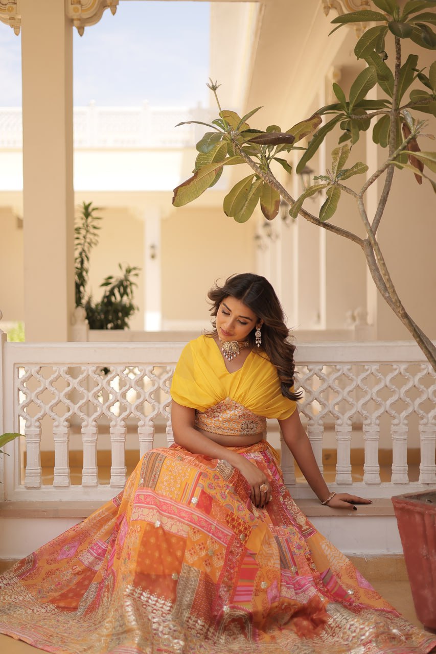 Stylish Russian Silk Floral Designer Lehenga Choli Set - Ethnicwish