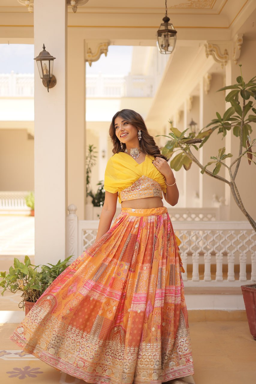Stylish Russian Silk Floral Designer Lehenga Choli Set - Ethnicwish