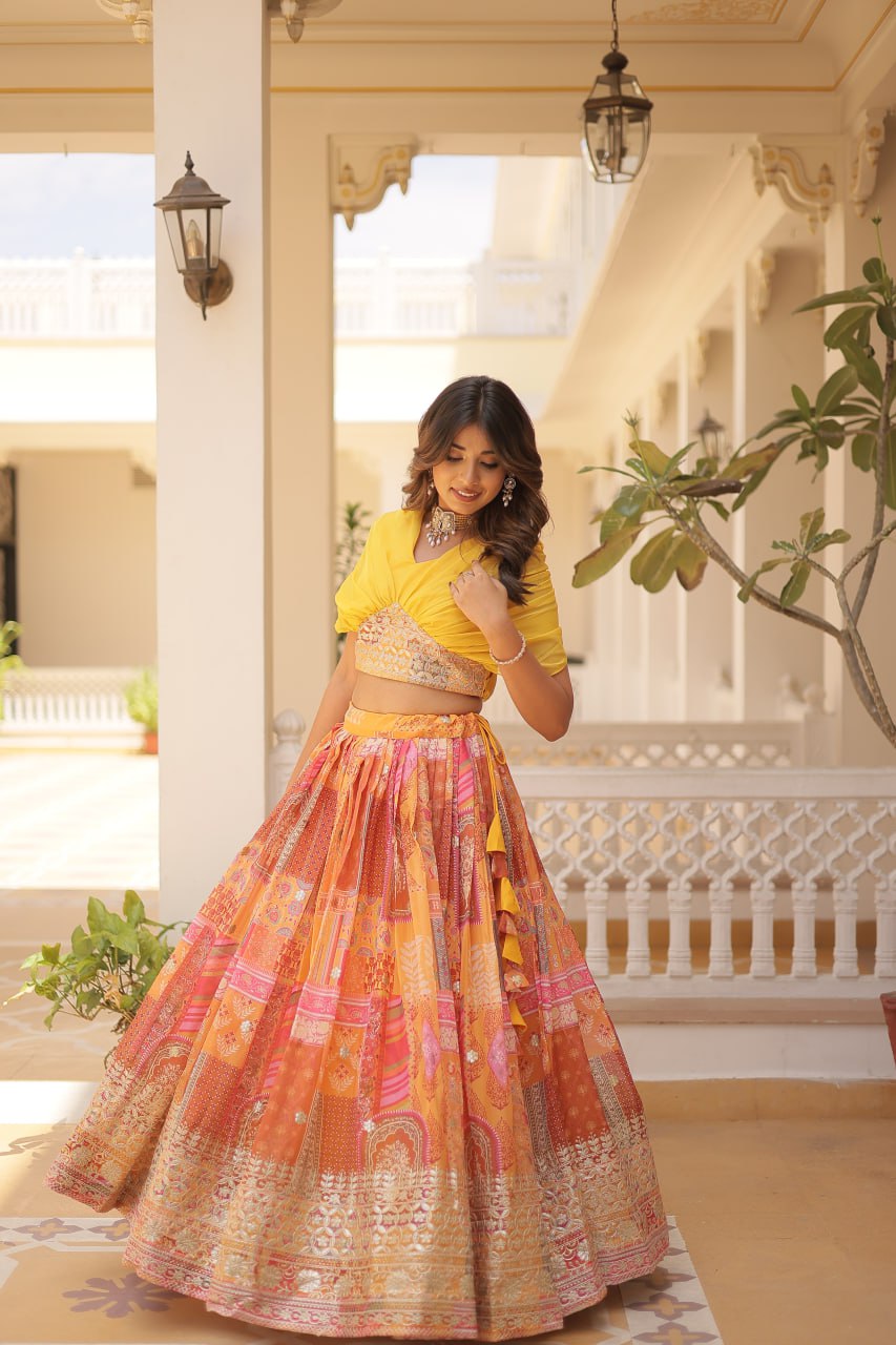Stylish Russian Silk Floral Designer Lehenga Choli Set - Ethnicwish