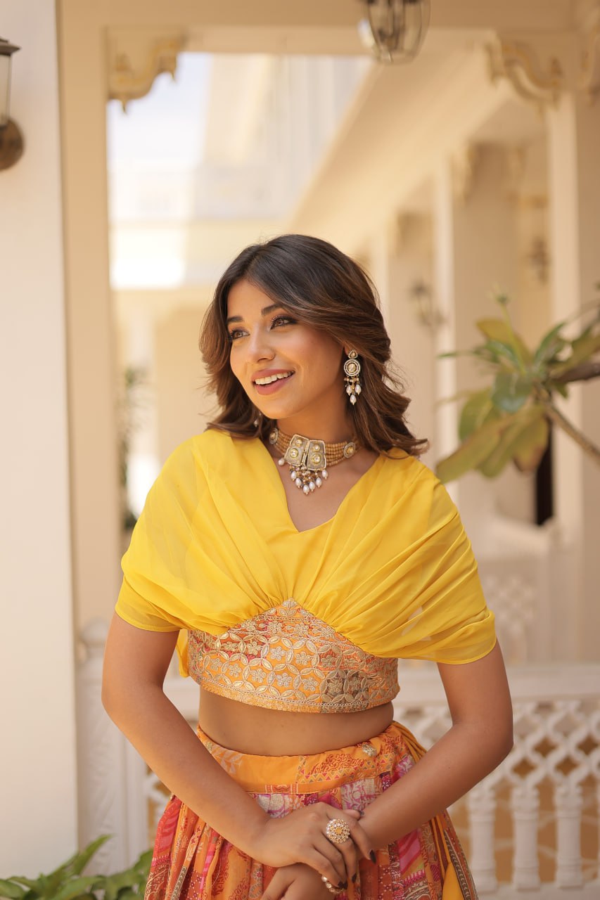 Stylish Russian Silk Floral Designer Lehenga Choli Set - Ethnicwish