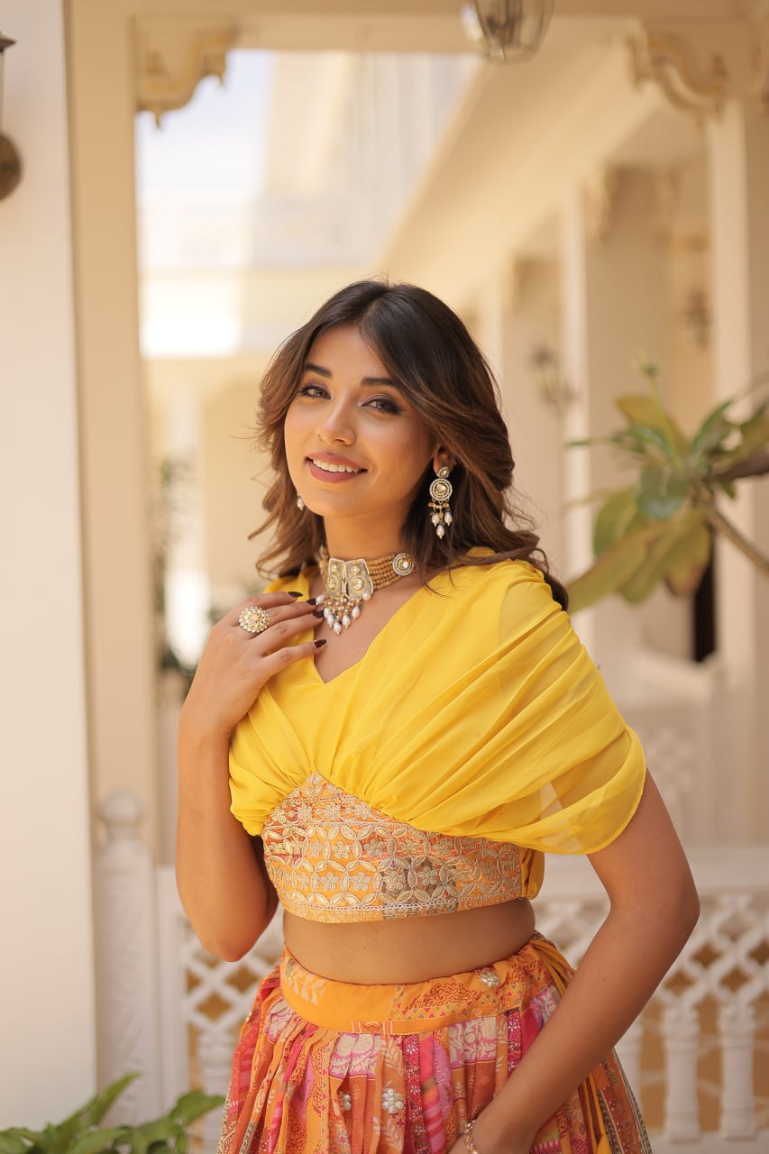 Stylish Russian Silk Floral Designer Lehenga Choli Set - Ethnicwish