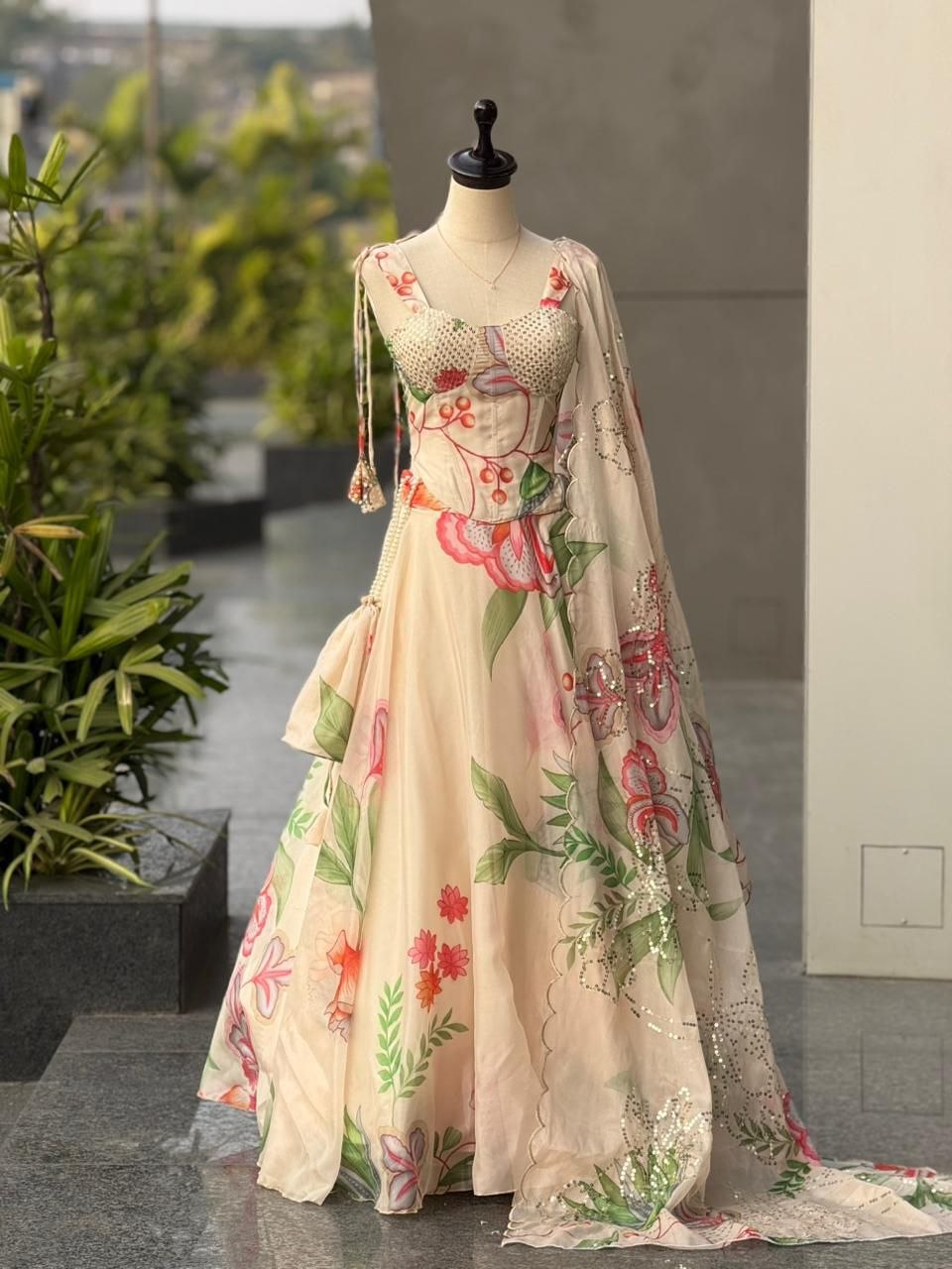 Carnival Function Wear Organza Lehenga With Trendy Corset Pattern Blouse And Designer Batwa