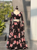 Designer Black Color Printed Georgette Fully Stitched Lehenga Set