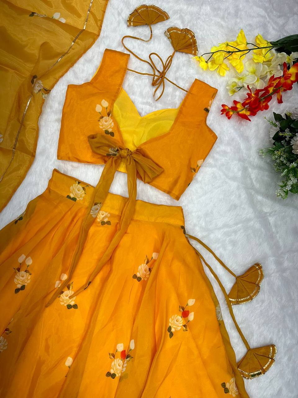Exclusive Yellow Color Jimmy Silk Organza Lehenga With Dupatta