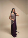 Wedding Wear Purple Color Thread Work Rangoli Silk Lehenga Saree