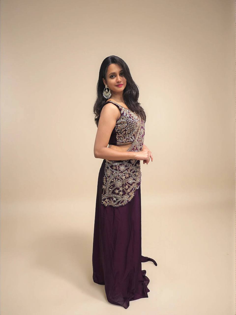 Wedding Wear Purple Color Thread Work Rangoli Silk Lehenga Saree