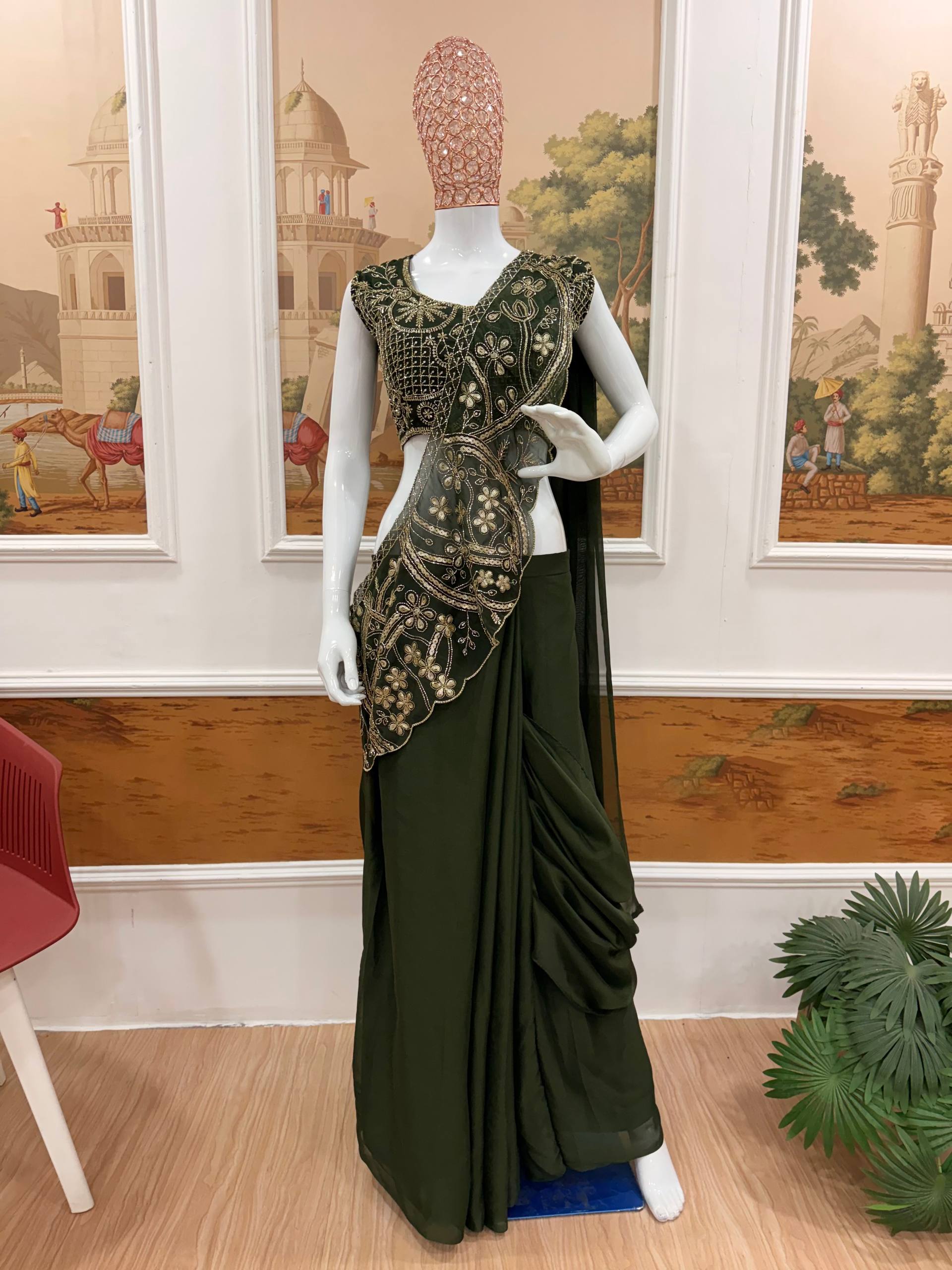 Engagement Wear Green Embroidery Color Rangoli Silk Lehenga Saree