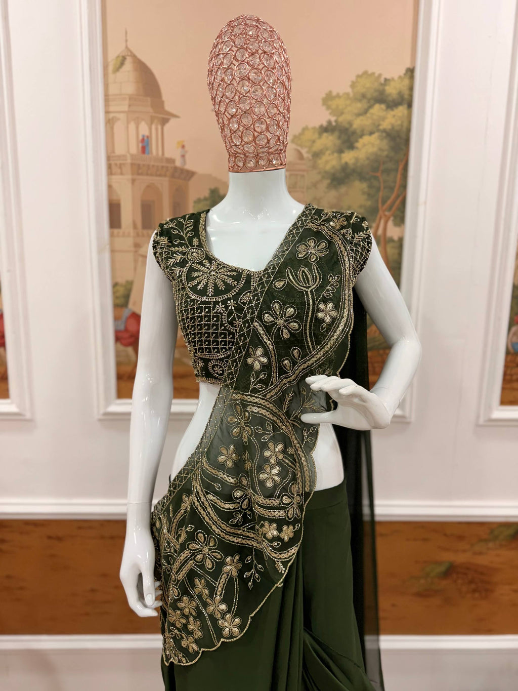 Engagement Wear Green Embroidery Color Rangoli Silk Lehenga Saree