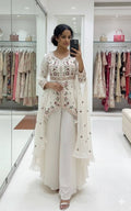 Designer Indo-Western sharara Suit Set for Women – Sequin Embroidered Rangoli Silk Outfit with Dupatta | Party Wear for Wedding, Sangeet & Farewell