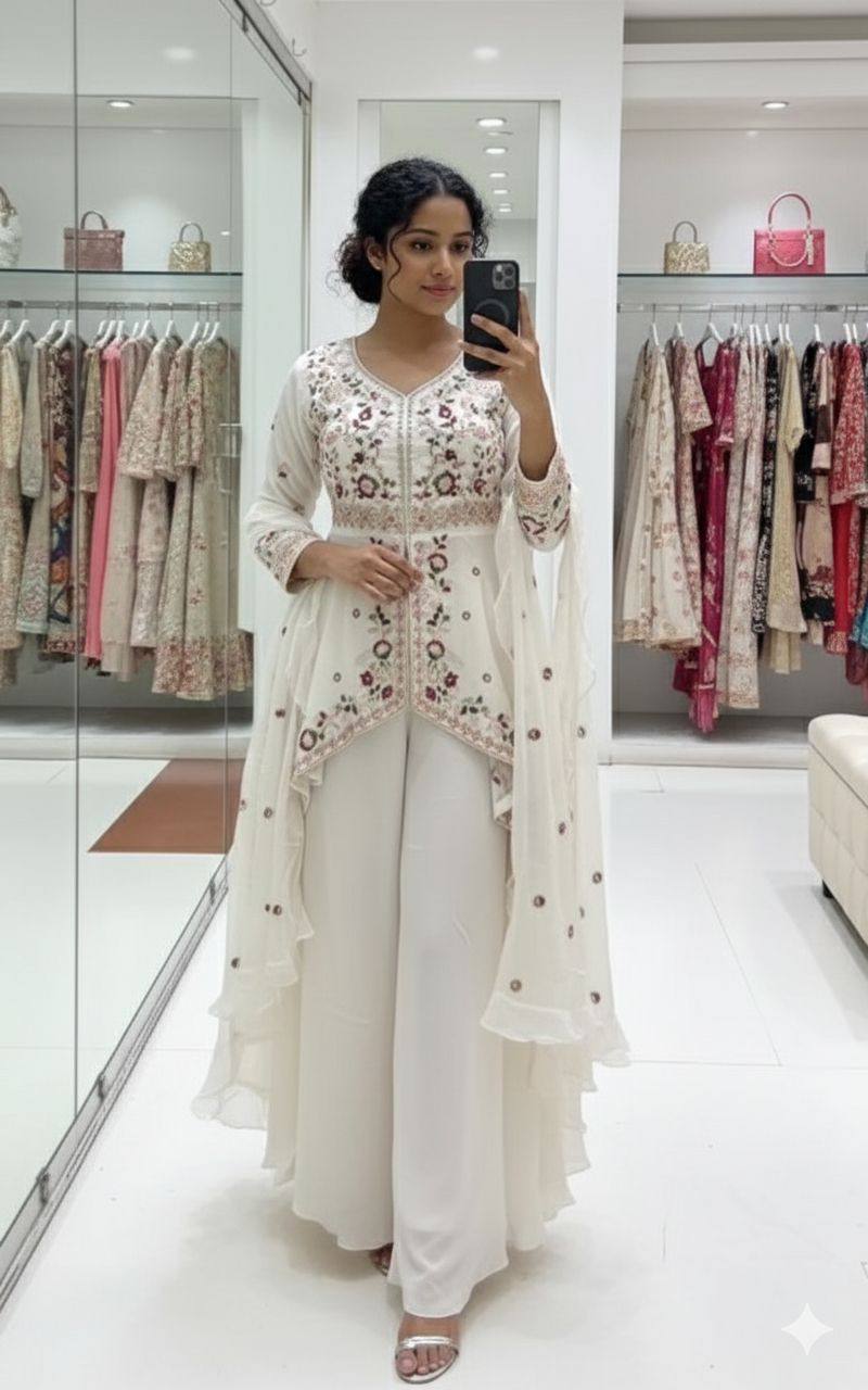 Designer Indo-Western sharara Suit Set for Women – Sequin Embroidered Rangoli Silk Outfit with Dupatta | Party Wear for Wedding, Sangeet & Farewell