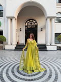 Sangeet Wear Lemon Yellow Color Premium Butterfly Net Thread Embroidery With Sequin Work Lehenga Suit