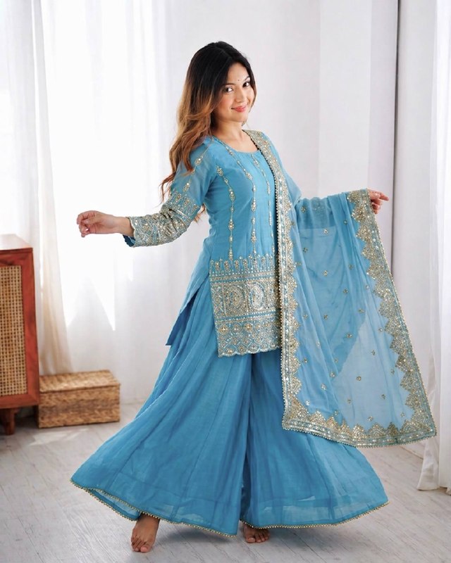 Elegance in Aqua: Traditional Charm | Sharara Set For Women
