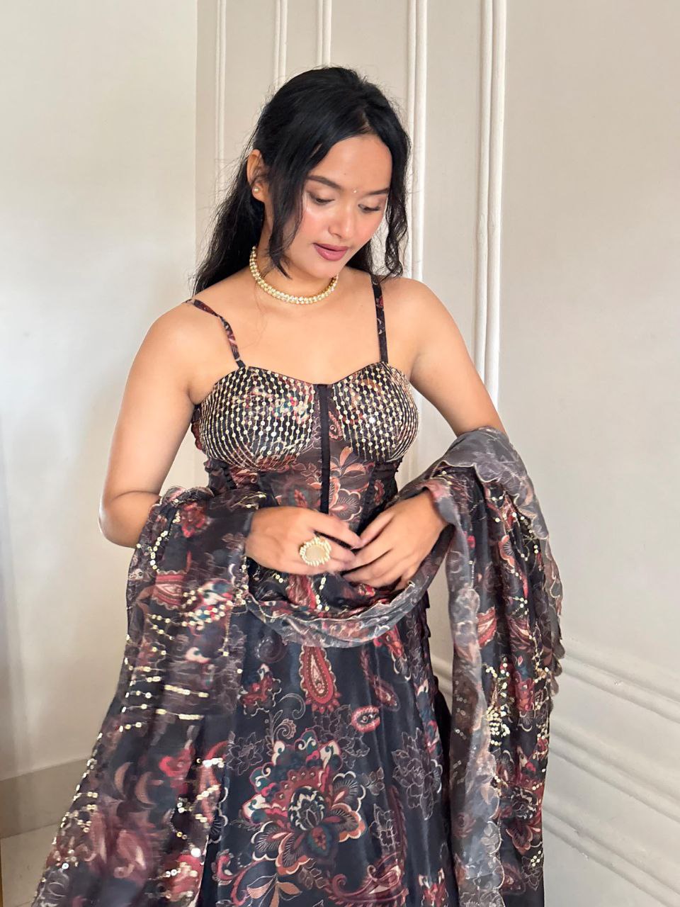 Black Color Organza Fully Stitched Lehenga Set With Corset Blouse