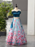 Wedding Wear Sky Blue Color Fully Stitched Lehenga Set With Batwa Bag