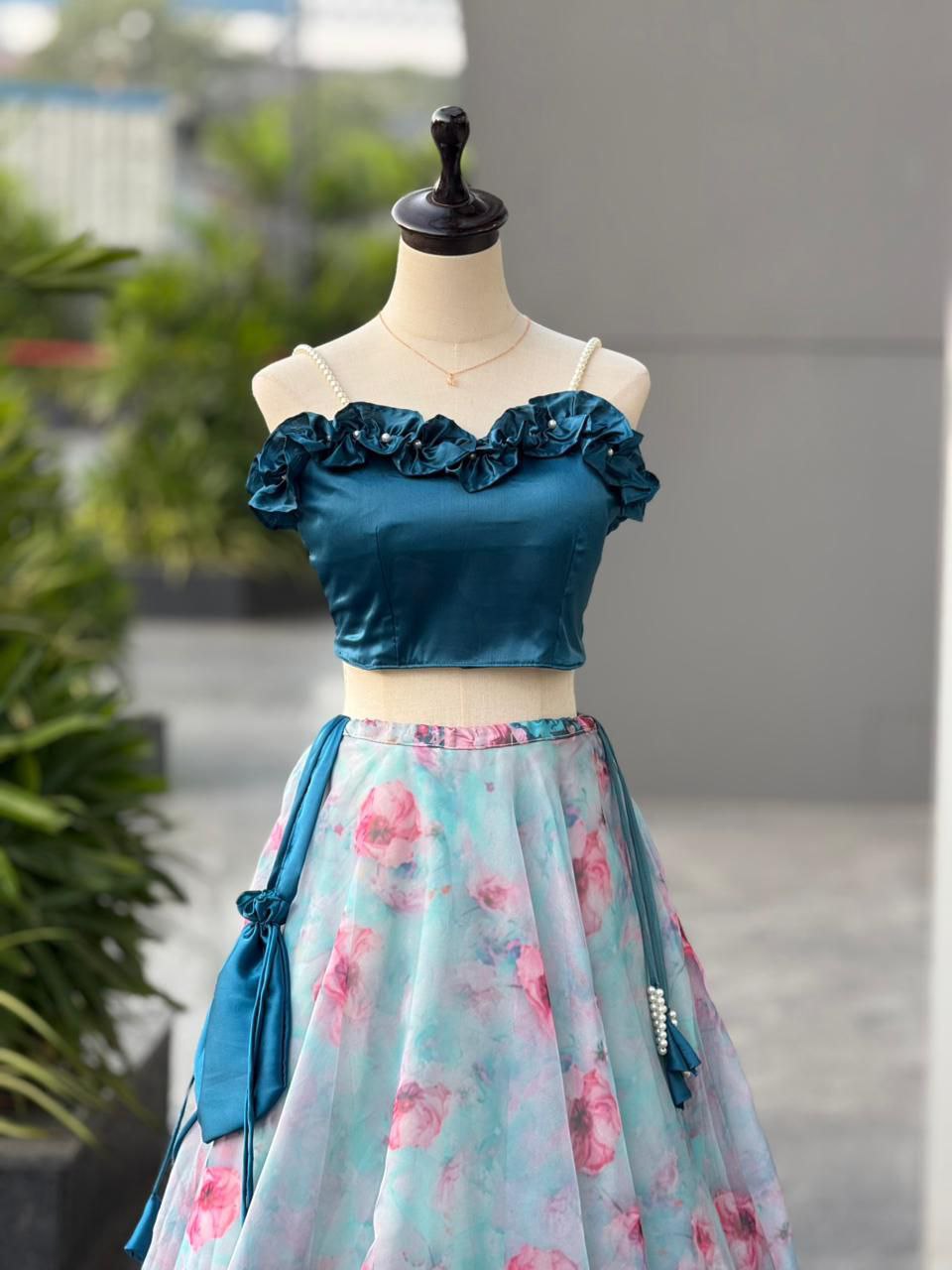 Wedding Wear Sky Blue Color Fully Stitched Lehenga Set With Batwa Bag
