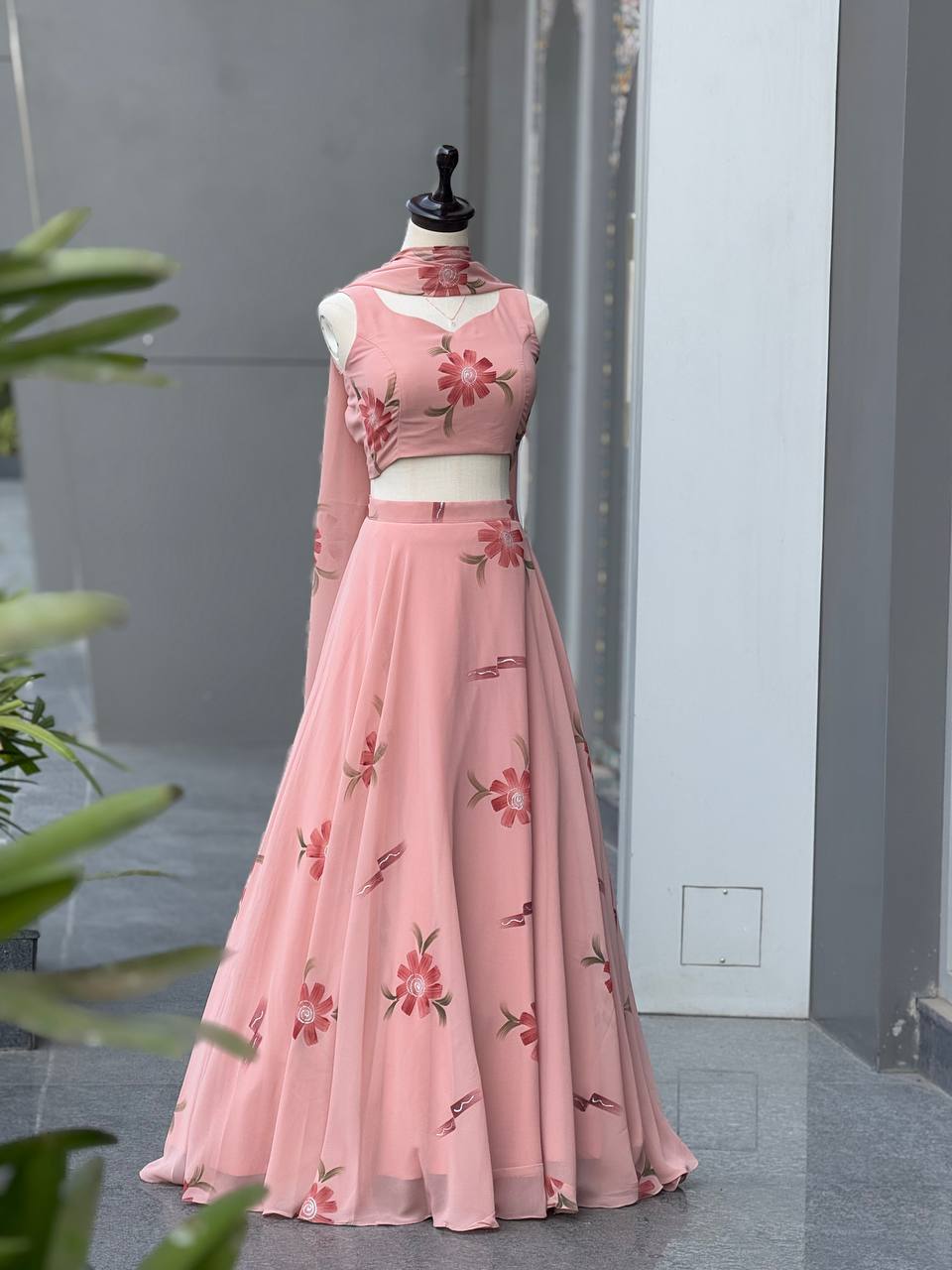 Lovely Pink Color Georgette Handpanited Lehenga Choli