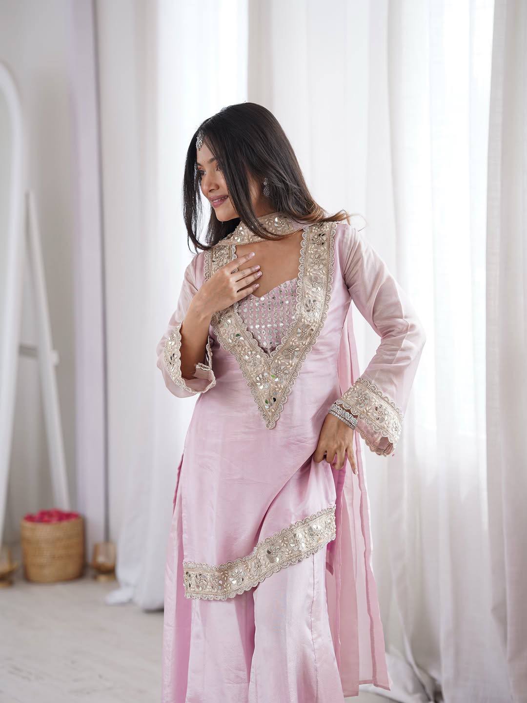 Elegant Pink Ethnic Ensemble | Sharara Set For Women