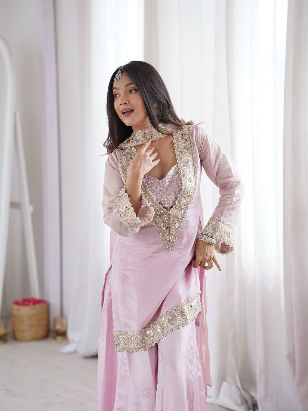 Elegant Pink Ethnic Ensemble | Sharara Set For Women