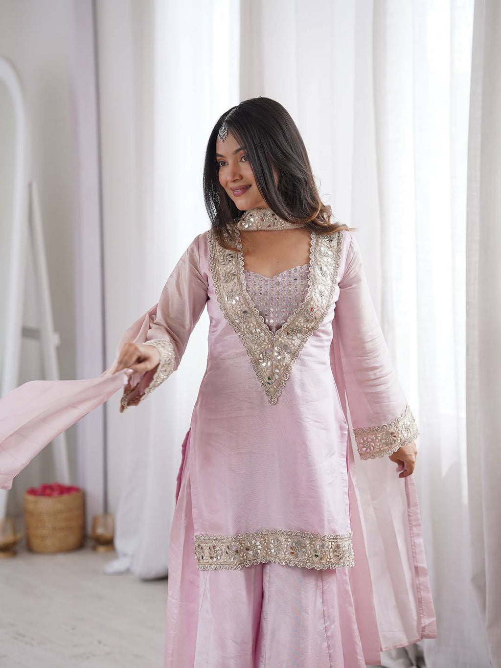 Elegant Pink Ethnic Ensemble | Sharara Set For Women