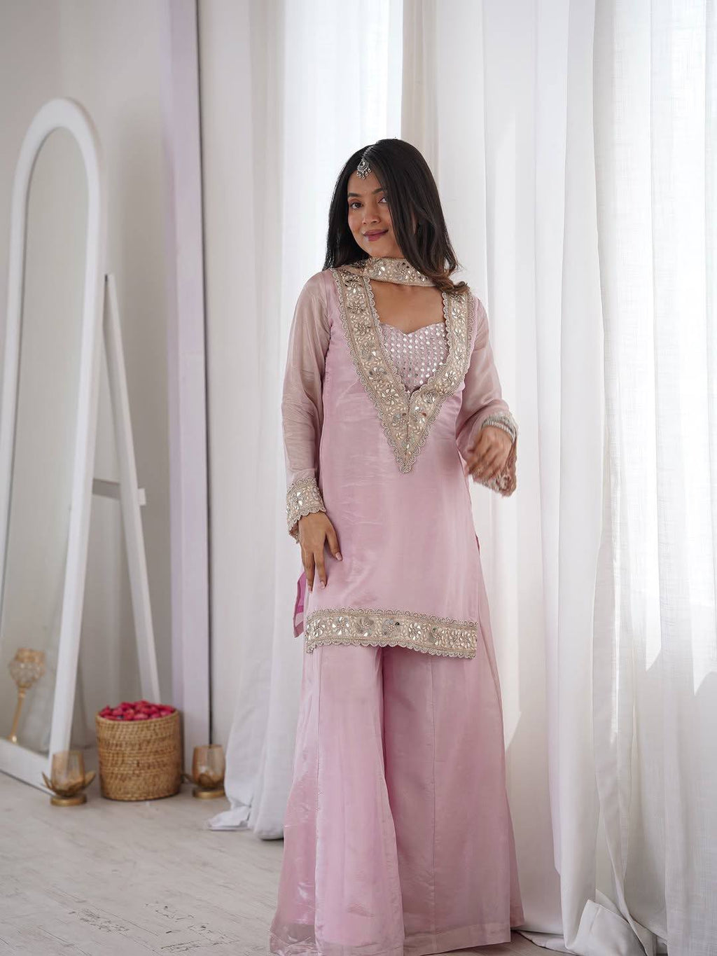Elegant Pink Ethnic Ensemble | Sharara Set For Women