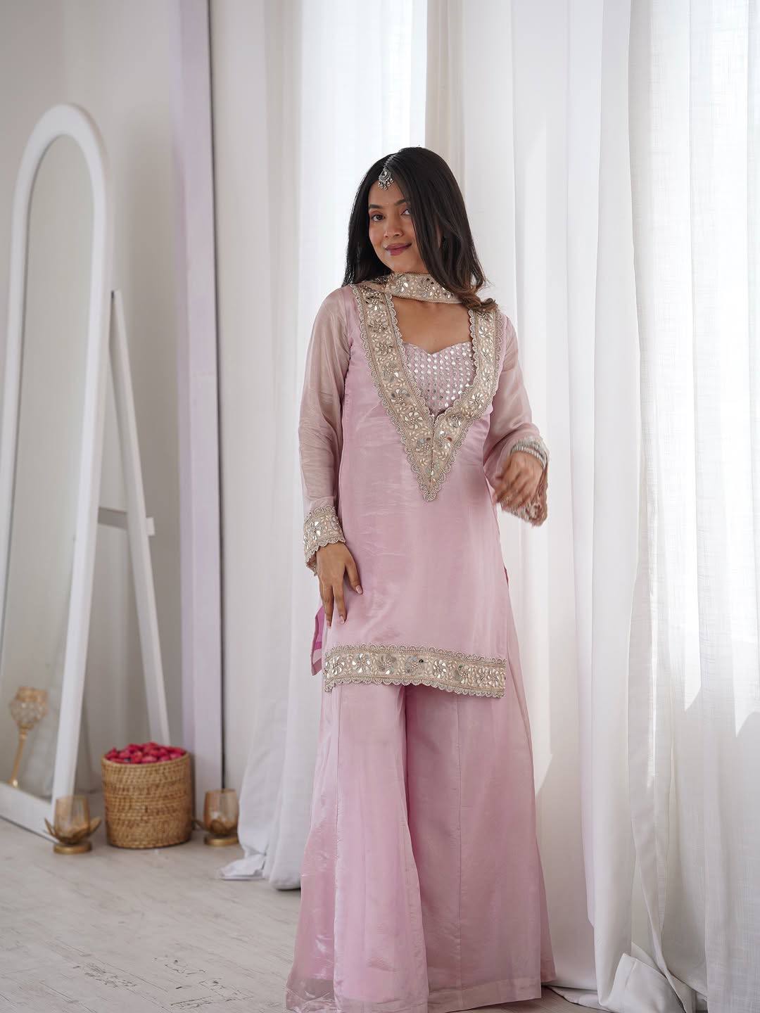 Elegant Pink Ethnic Ensemble | Sharara Set For Women