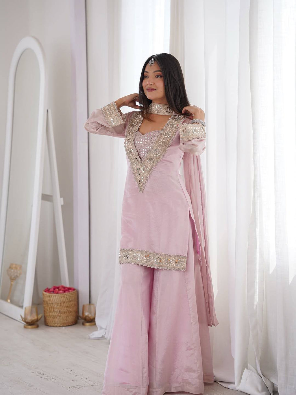 Elegant Pink Ethnic Ensemble | Sharara Set For Women