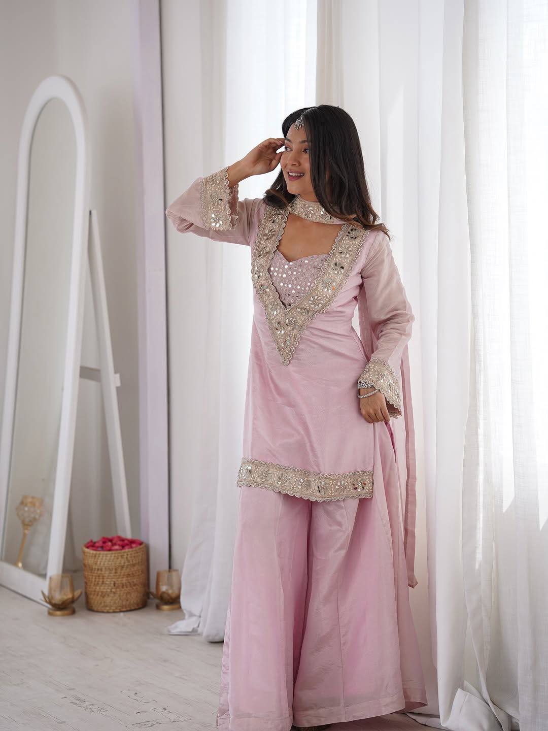 Elegant Pink Ethnic Ensemble | Sharara Set For Women