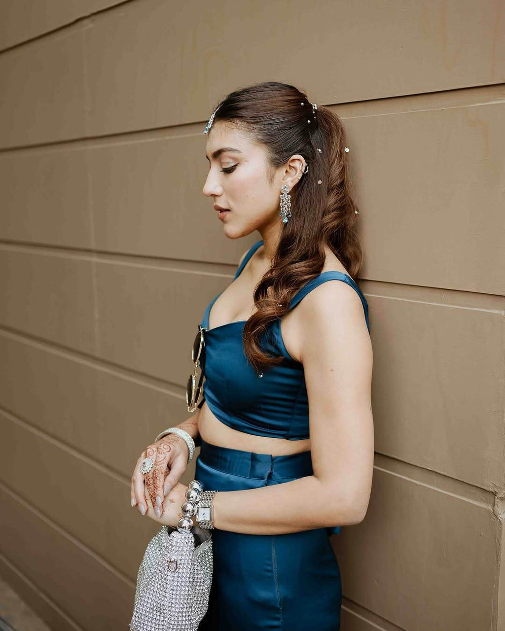 Y2K Fishtail 90s Blue Satin Silk Mermaid Fish Cut Lehenga | Cocktail Party & Sangeet Night Wear
