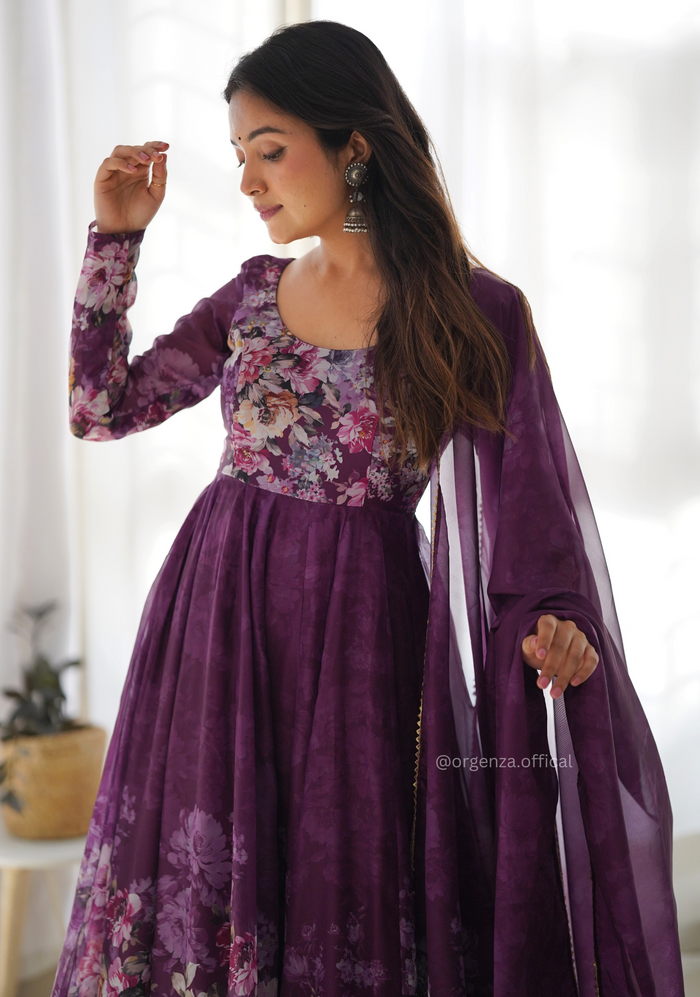 Floral Organza Silk Anarkali Kurtis