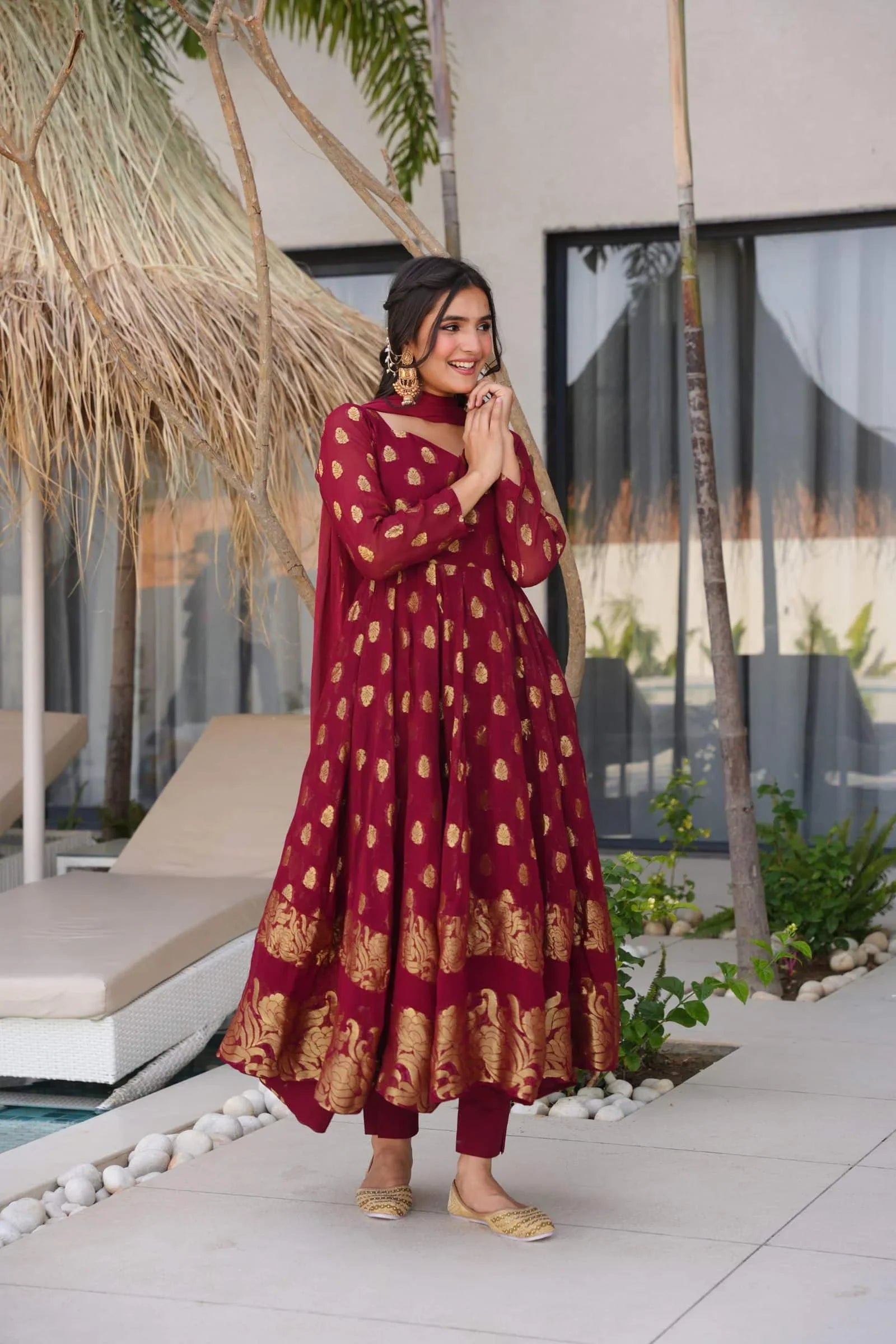 Festive Maroon Anarkali Suit For Women