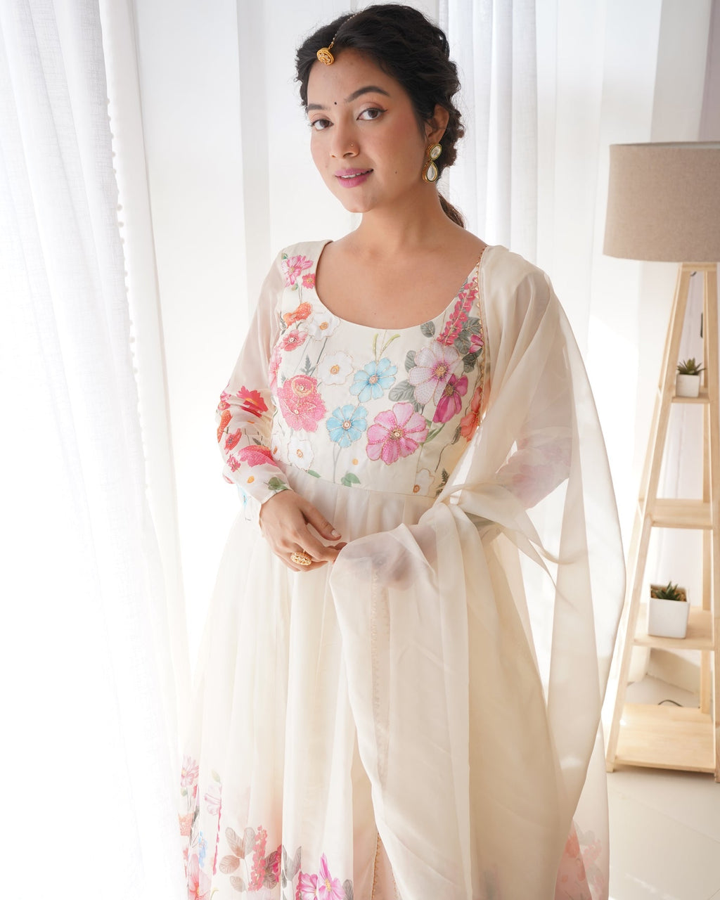 Digitally Printed & Embroidered Yoke Pure Soft Organza Anarkali Suit For Women