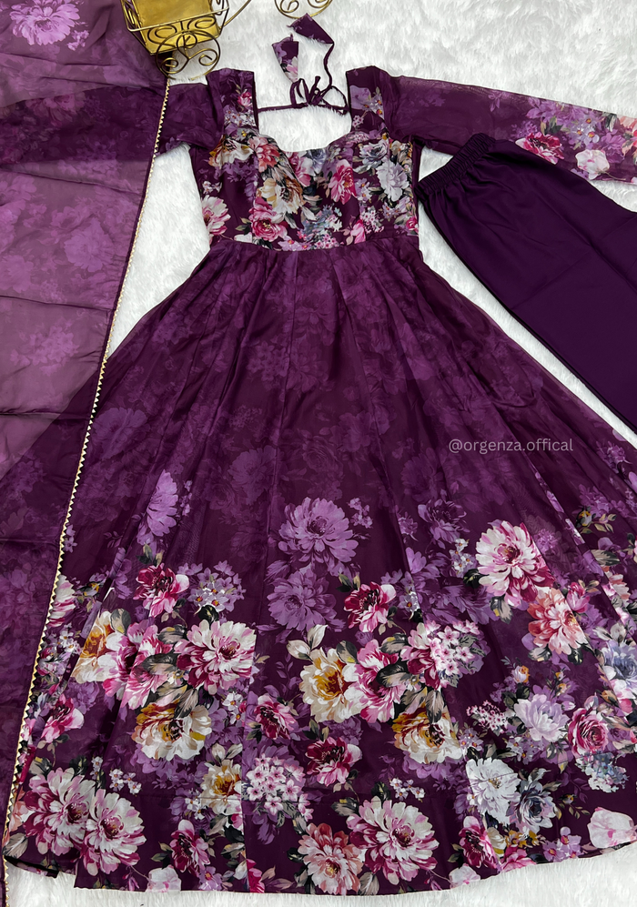 Floral Organza Silk Anarkali Kurtis