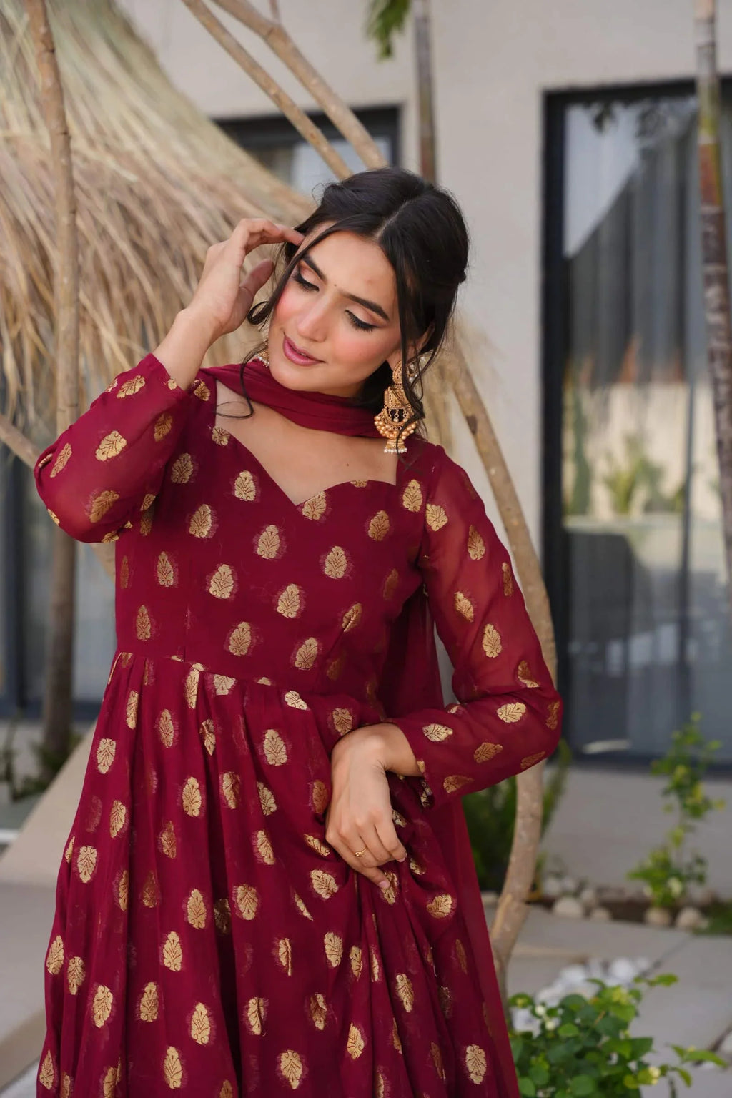 Festive Maroon Anarkali Suit For Women