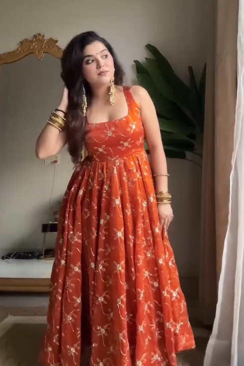 Sunset Maharani Pure Tissue Silk Anarkali Set for Women