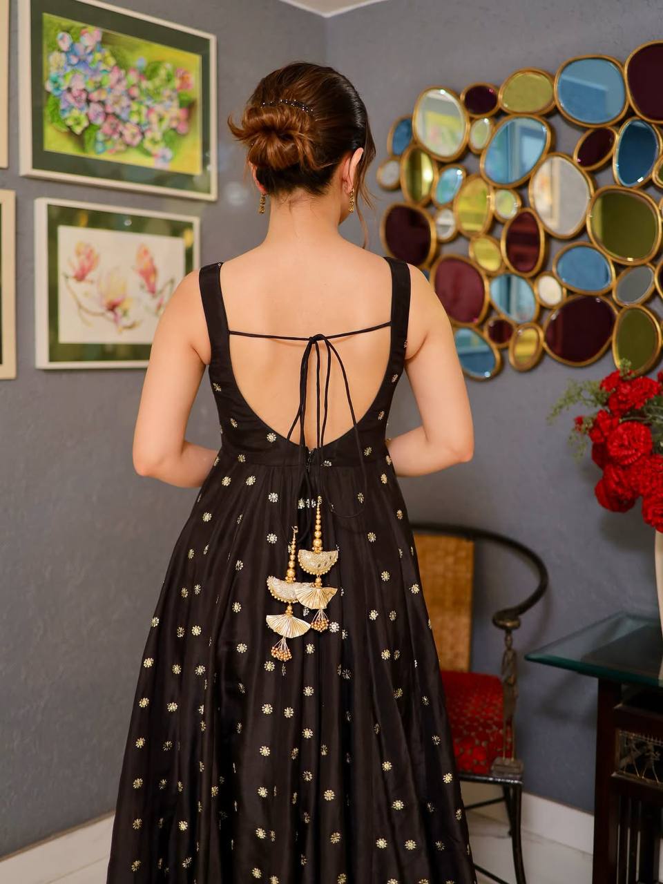 Classic Black Anarkali Gown with Heavy Embroidered Golden Border With Dupatta | Anarkali Suit For Women