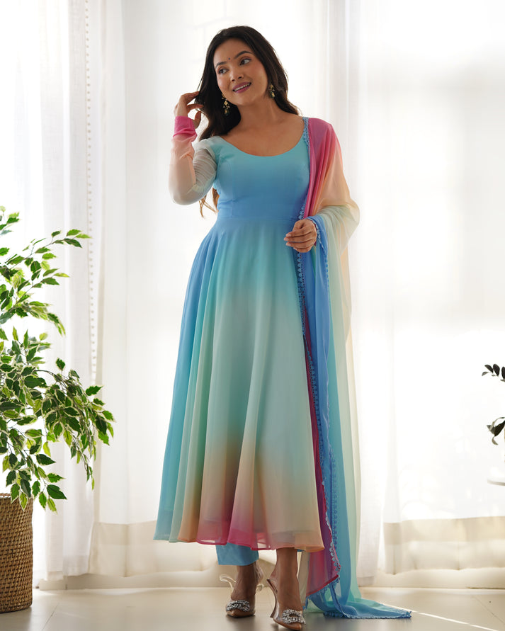 Colorful Dazzling Fox Georgette Anarkali Suit for Weddings & Festivities - Anarkali Dresses