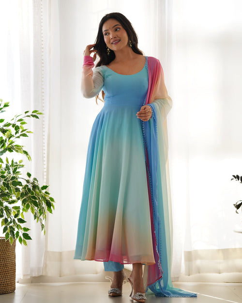 Colorful Dazzling Fox Georgette Anarkali Suit for Weddings & Festivities - Anarkali Dresses