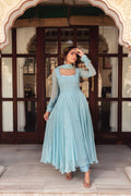 Party Wear Sky Blue Anarkali Suit Set for Women