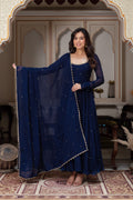Royal Midnight Blue Georgette Anarkali Set with Dupatta for Women | Wedding, Sangeet & Party Wear