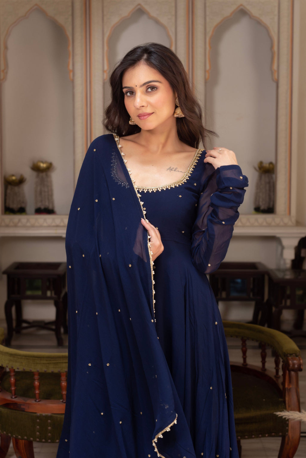 Royal Midnight Blue Georgette Anarkali Set with Dupatta for Women | Wedding, Sangeet & Party Wear