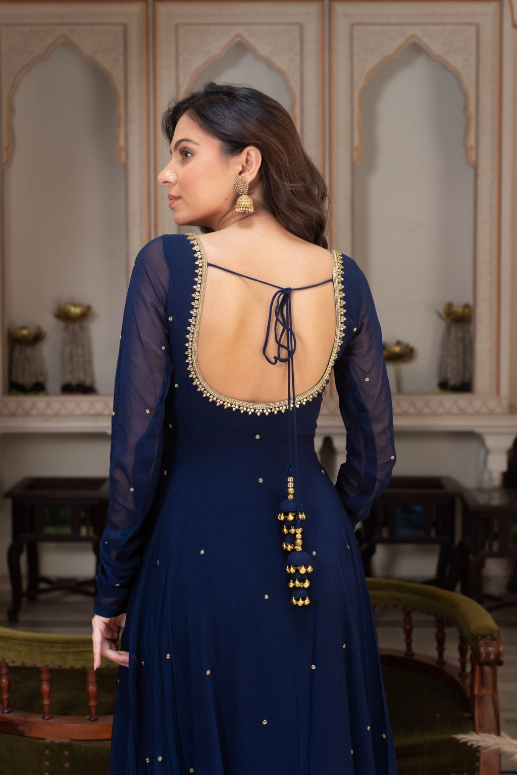 Royal Midnight Blue Georgette Anarkali Set with Dupatta for Women | Wedding, Sangeet & Party Wear